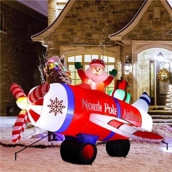 8 Ft Christmas Inflatables, Blow Up Santa Claus Flying Polar Airplane with Gift - Picture 4 of 7